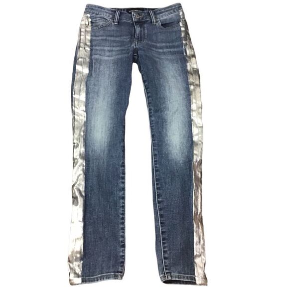 LUCKY BRAND LOLITA Metallic SILVER STRIPE SKINNY JEANS Size 26 - Picture 2 of 10